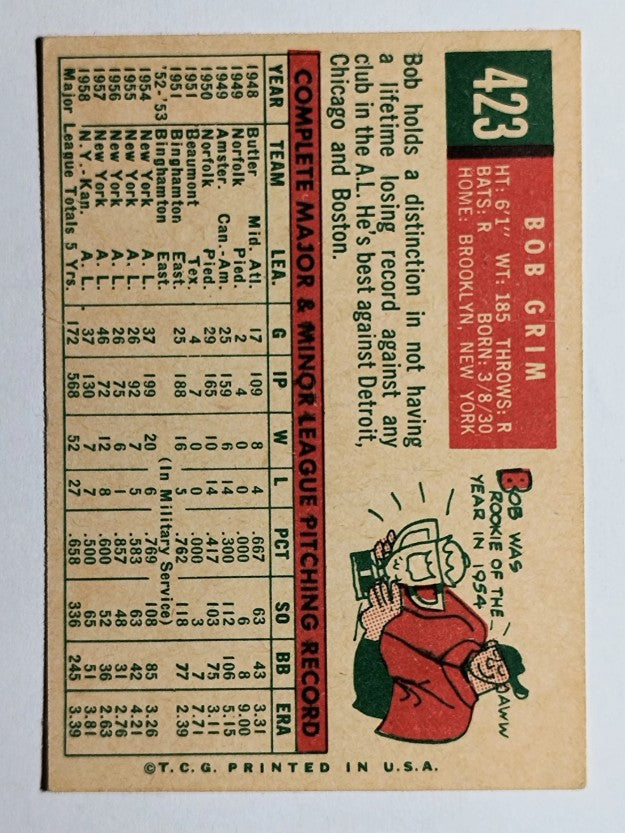 1959 Topps #423 Bob Grim (EX)