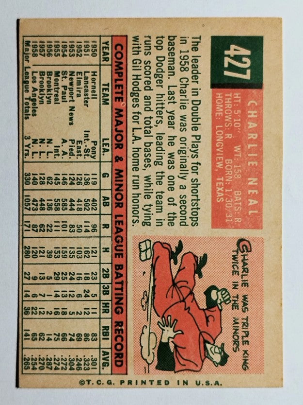 1959 Topps #427 Charlie Neal (VGEX)