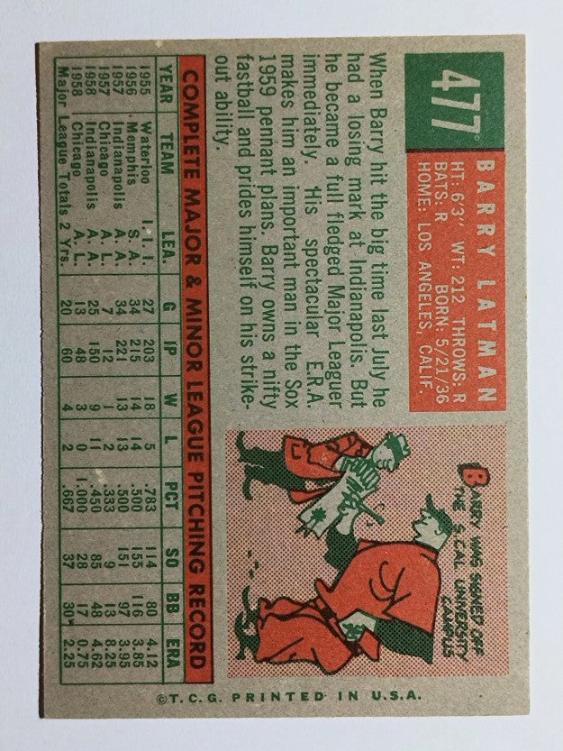 1959 Topps #477 Barry Latman RC (EXMT)