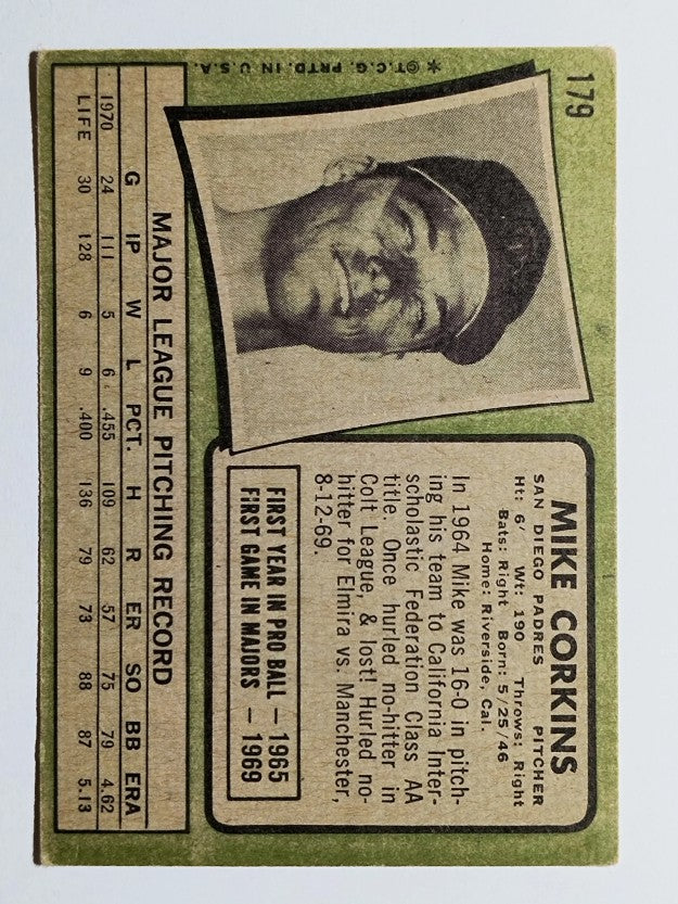 1971 Topps #179 Mike Corkins (VG)