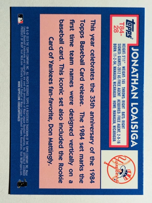 2019 Topps '84 Topps Silver Pack Chrome Series 2 #T8428 Jonathan Loaisiga