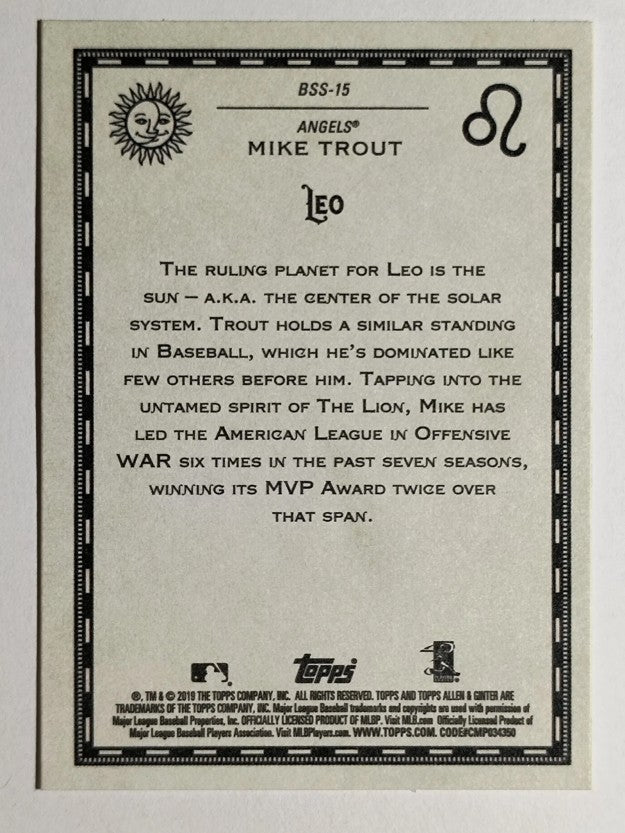 2019 Topps Allen and Ginter Baseball Star Signs #BSS15 Mike Trout