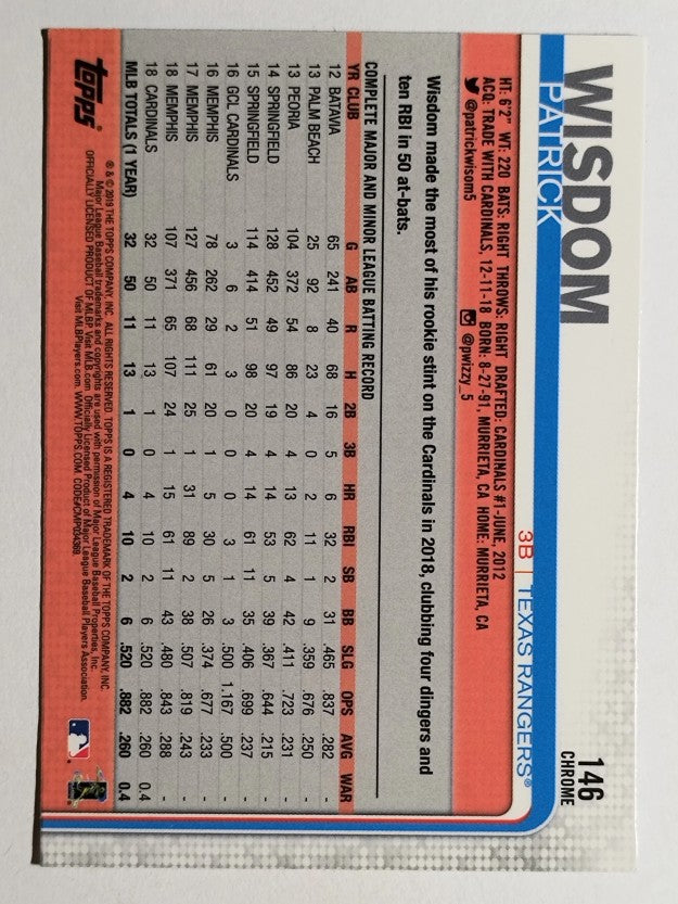2019 Topps Chrome #146 Patrick Wisdom RC