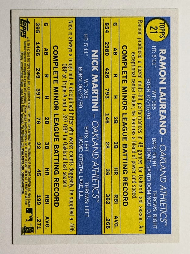 2019 Topps Heritage #21 Nick Martini RC/Ramon Laureano RC