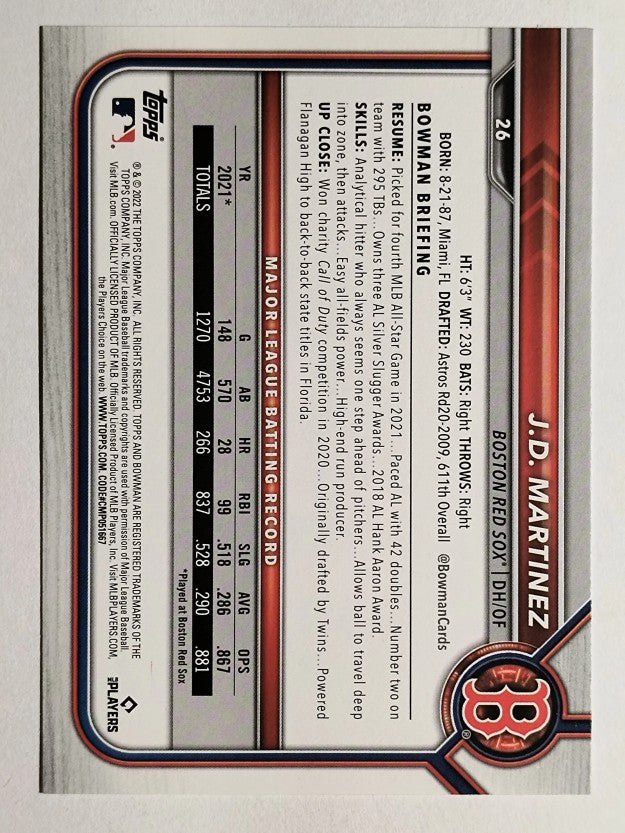 2022 Bowman #26 J.D. Martinez