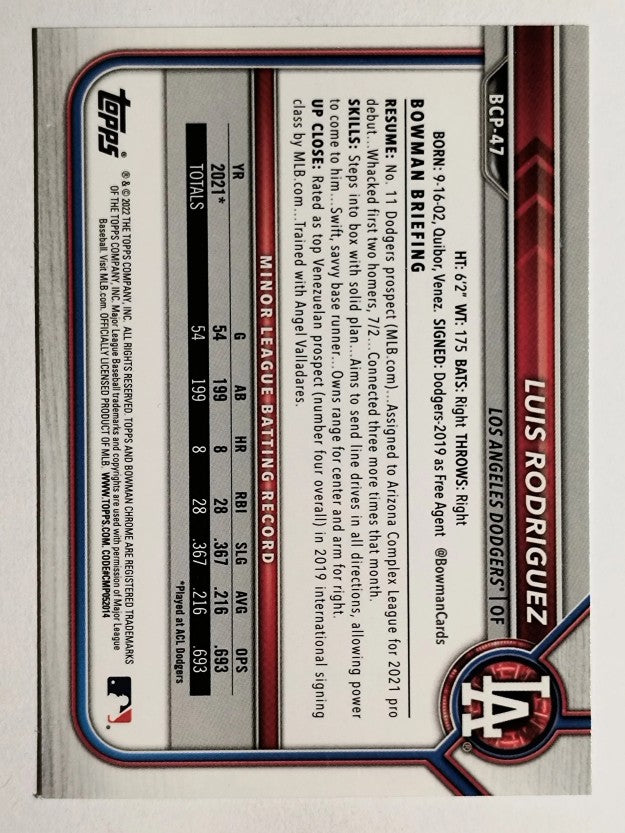 2022 Bowman Chrome Mega Box Prospects #BCP47 Luis Rodriguez
