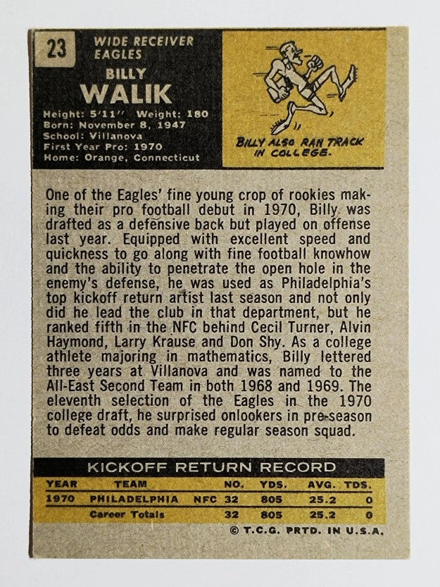 1971 Topps #23 Billy Walik RC (VGEX)