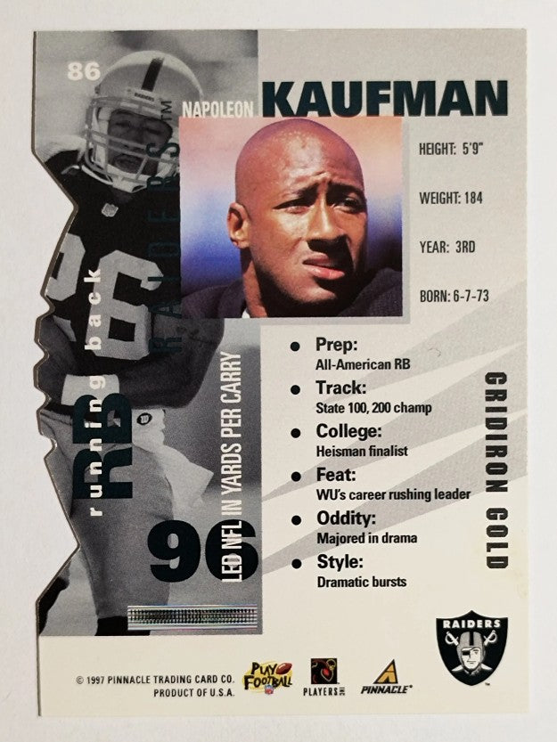 1997 Pinnacle Inside Gridiron Gold #86 Napoleon Kaufman