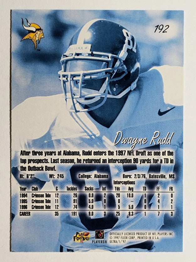 1997 Ultra #192 Dwayne Rudd RC