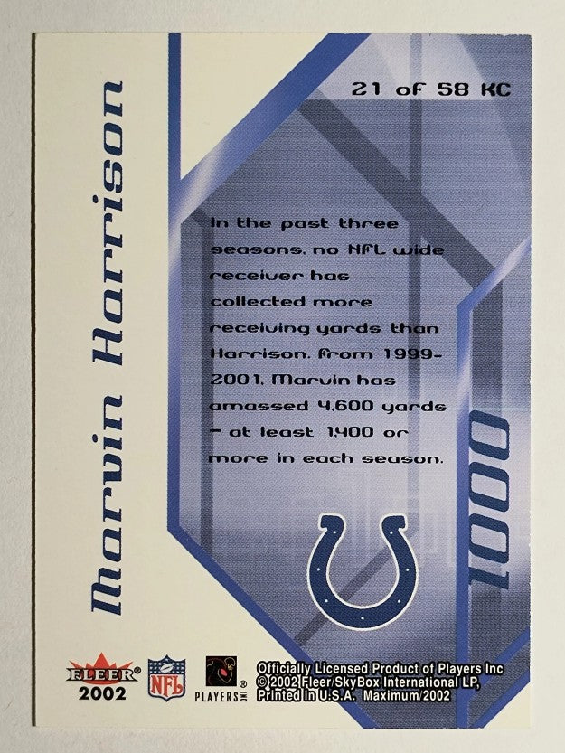 2002 Fleer Maximum K Corps #21 Marvin Harrison/1524