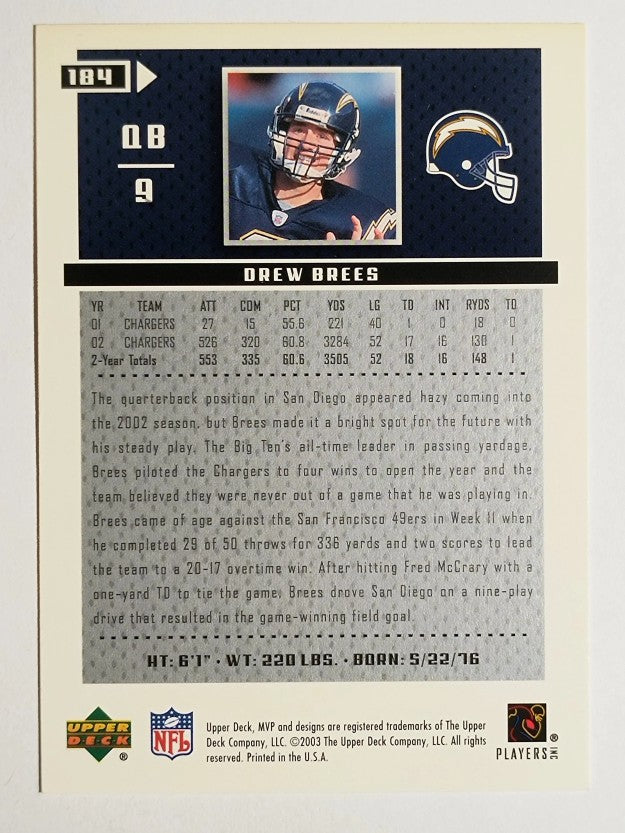 2003 Upper Deck MVP #184 Drew Brees