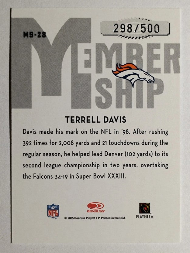 2005 Donruss Classics Membership Silver #MS28 Terrell Davis