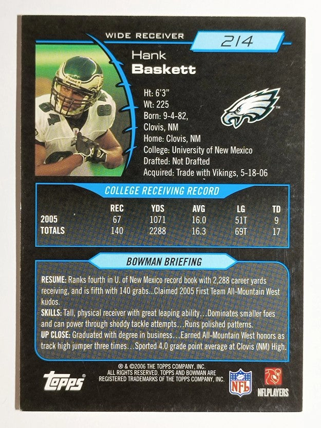 2006 Bowman Gold #214 Hank Baskett
