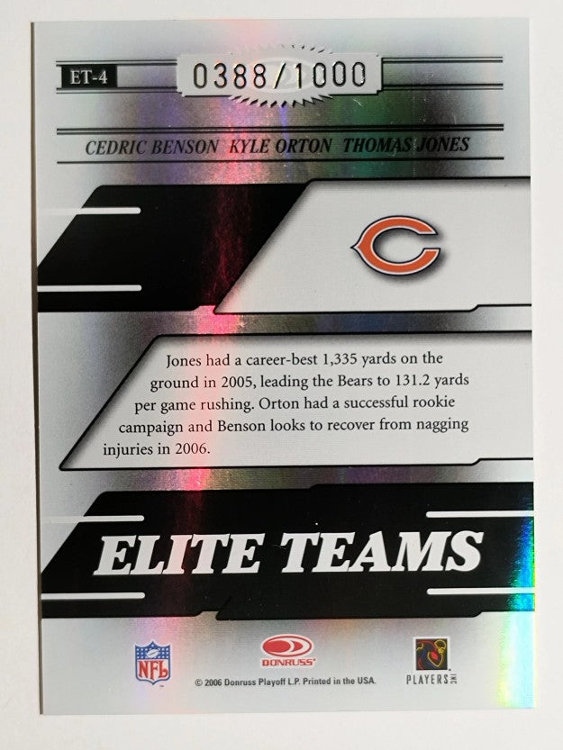2006 Donruss Elite Elite Teams Black #4 Cedric Benson/Kyle Orton/Thomas Jones