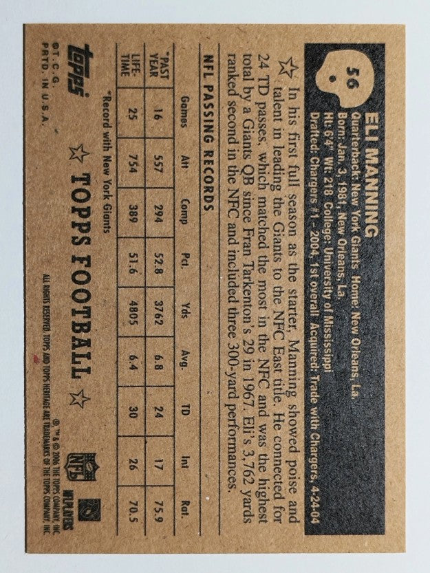 2006 Topps Heritage Black Backs #56 Eli Manning