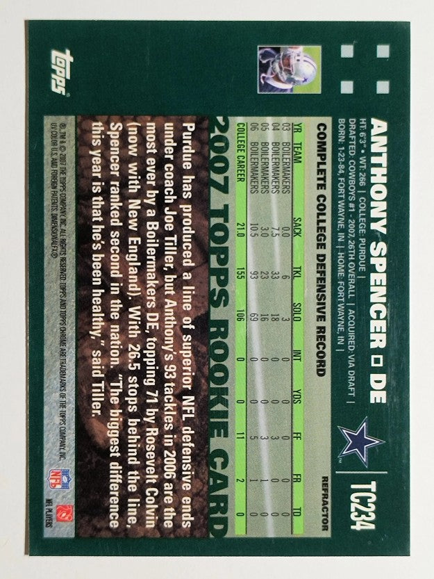 2007 Topps Chrome Blue Refractors #TC234 Anthony Spencer