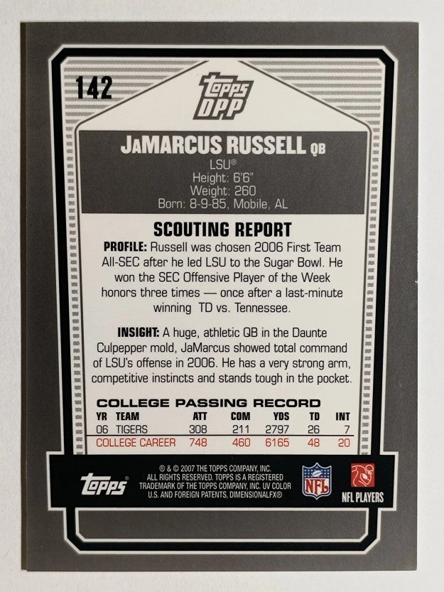 2007 Topps Draft Picks and Prospects Chrome Black #142 JaMarcus Russell