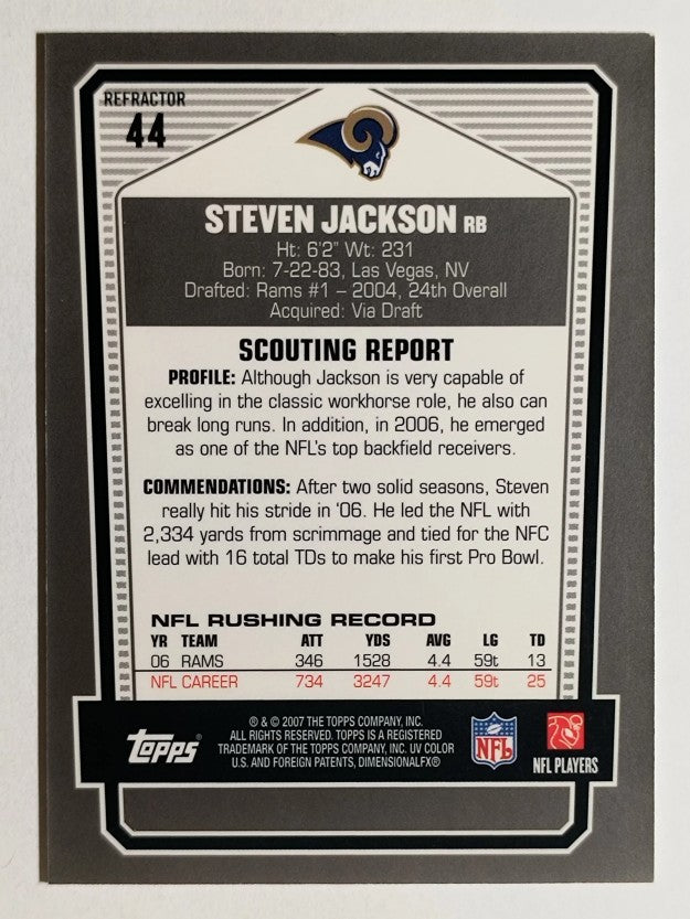 2007 Topps Draft Picks and Prospects Chrome Black Refractors #44 Steven Jackson