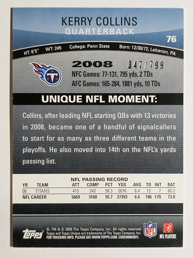 2009 Topps Unique Red #76 Kerry Collins