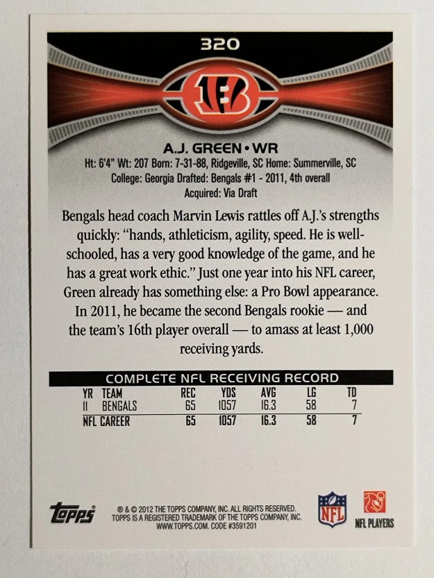 2012 Topps #320A A.J. Green black