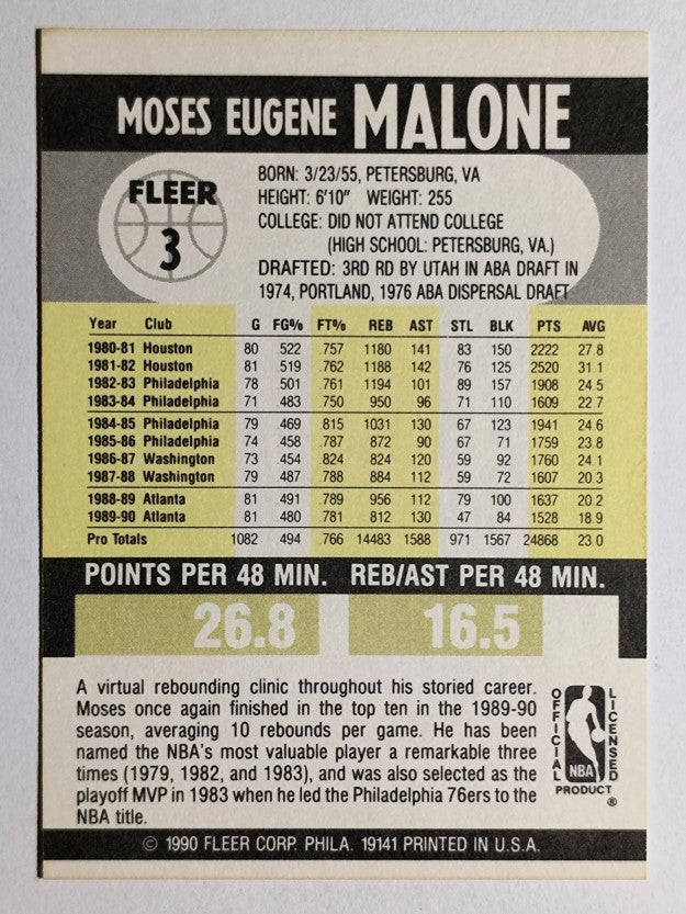 1990-91 Fleer #3 Moses Malone