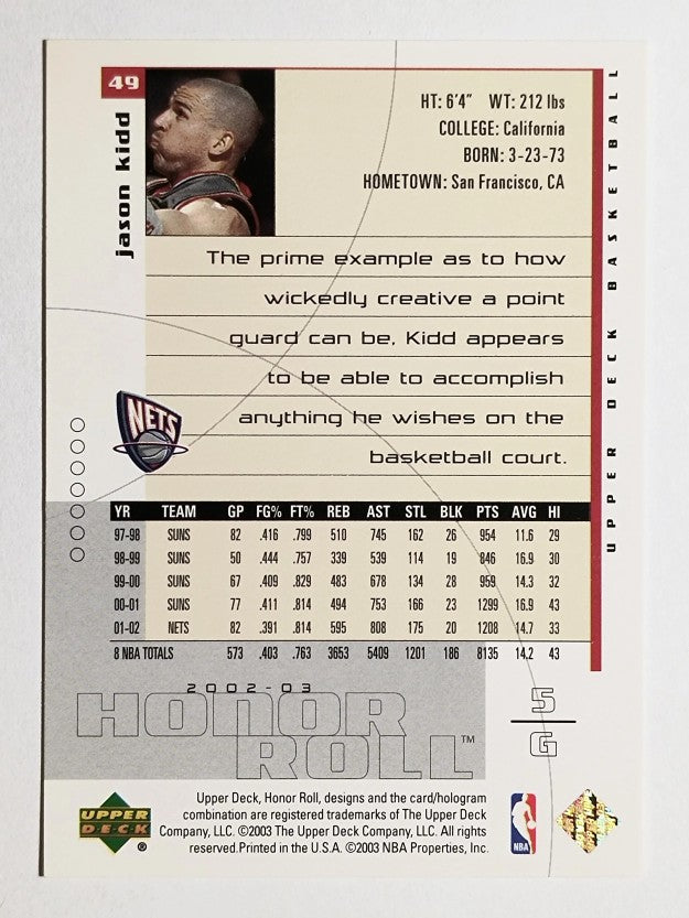 2002-03 Upper Deck Honor Roll #49 Jason Kidd