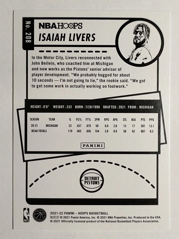 2021-22 Hoops #208 Isaiah Livers RC