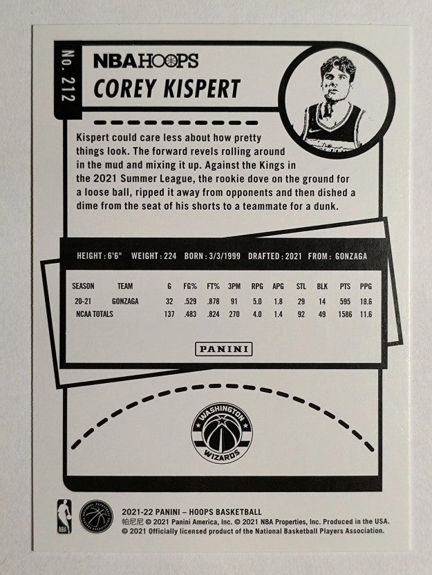 2021-22 Hoops #212 Corey Kispert RC