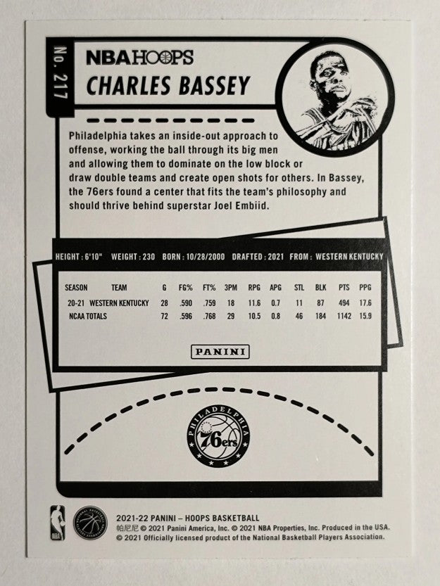 2021-22 Hoops #217 Charles Bassey RC