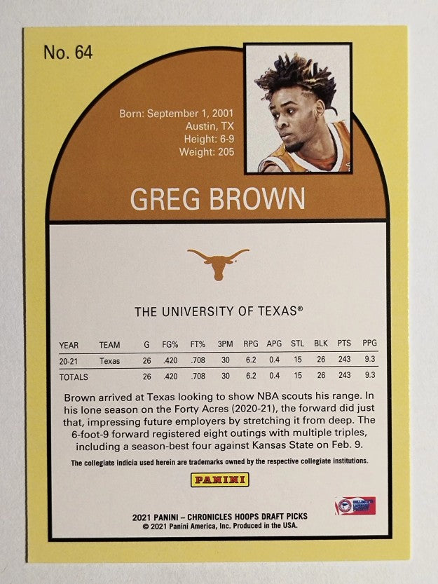 2021-22 Panini Chronicles Draft Picks Black #64 Greg Brown III/Hoops Retro