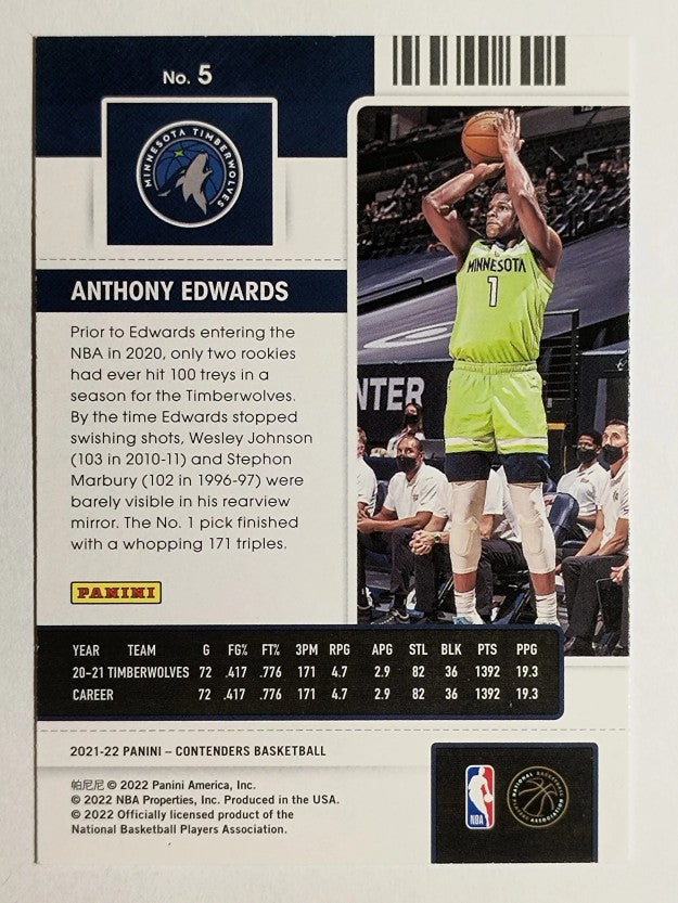 2021-22 Panini Contenders #5 Anthony Edwards