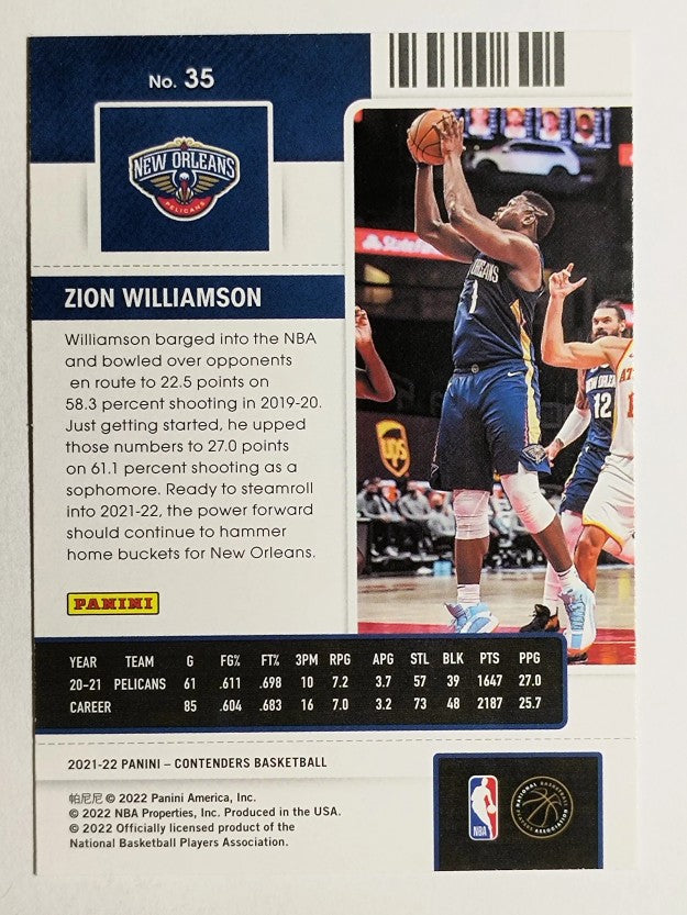 2021-22 Panini Contenders #35 Zion Williamson