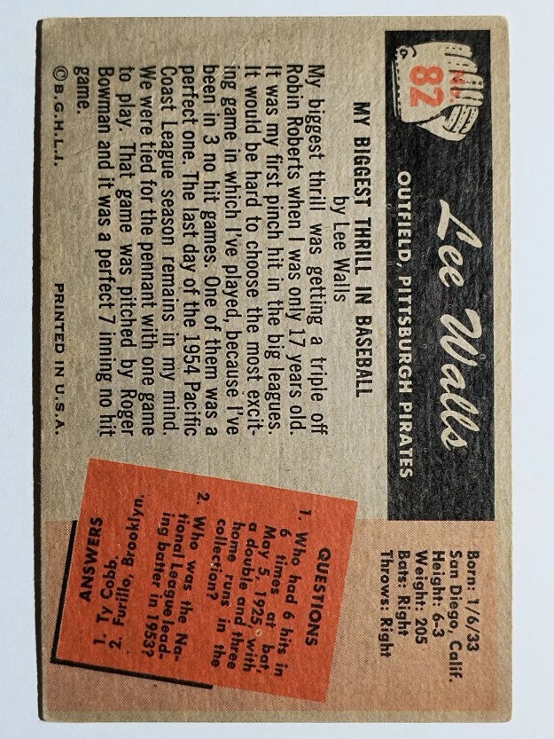 1955 Bowman #82 Lee Walls RC (GOOD)