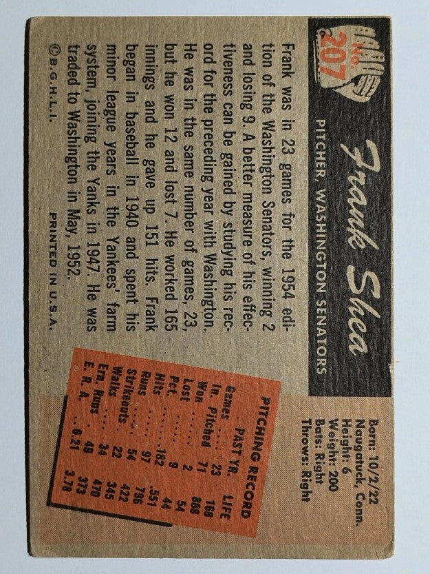 1955 Bowman #207 Frank Shea (GOOD)