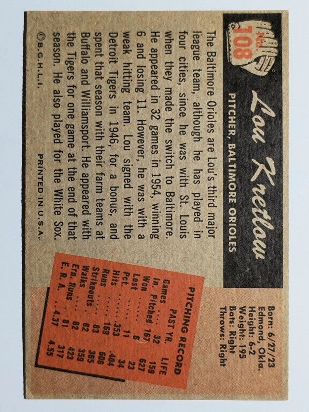 1955 Bowman #108 Lou Kretlow (VG)