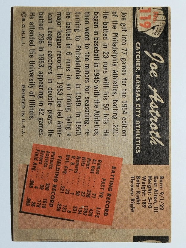 1955 Bowman #119 Joe Astroth (VG)