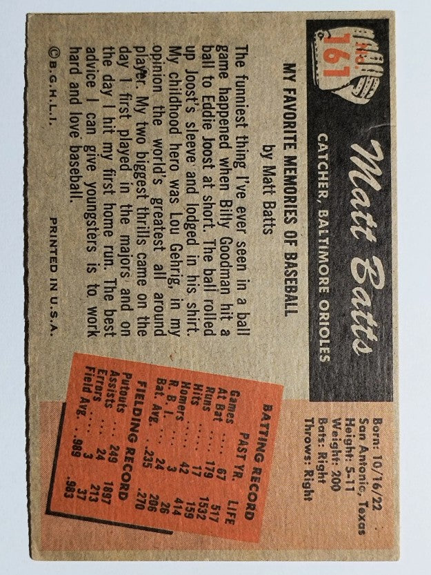 1955 Bowman #161 Matt Batts (VG)
