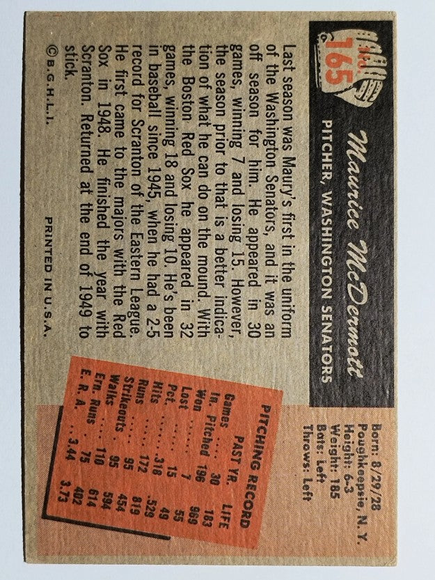 1955 Bowman #165 Maurice McDermott (VG)