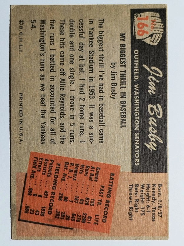 1955 Bowman #166 Jim Busby (VG)