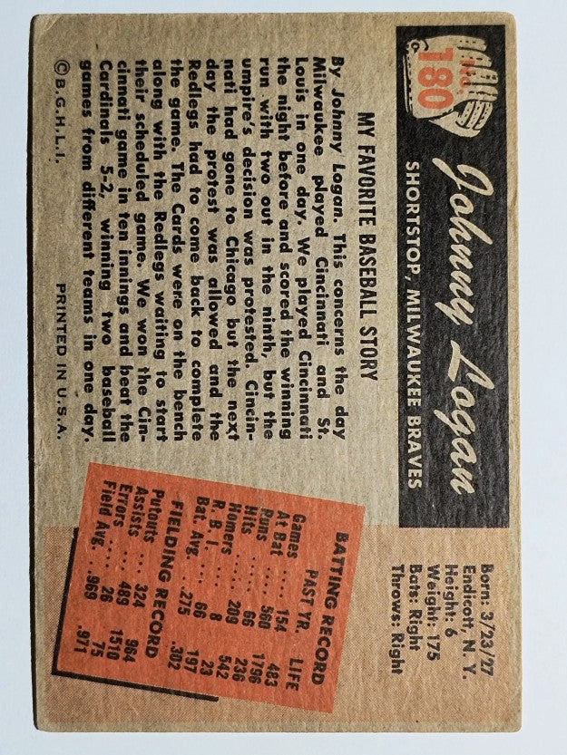 1955 Bowman #180 Johnny Logan (VG)