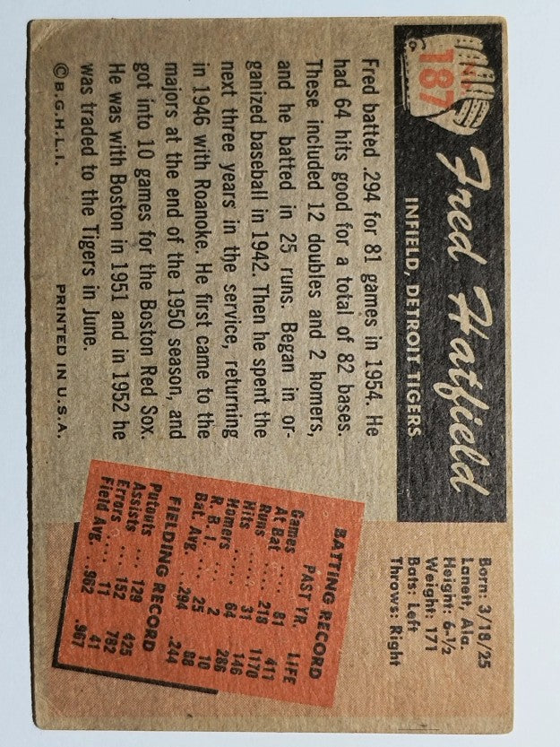 1955 Bowman #187 Fred Hatfield (VG)
