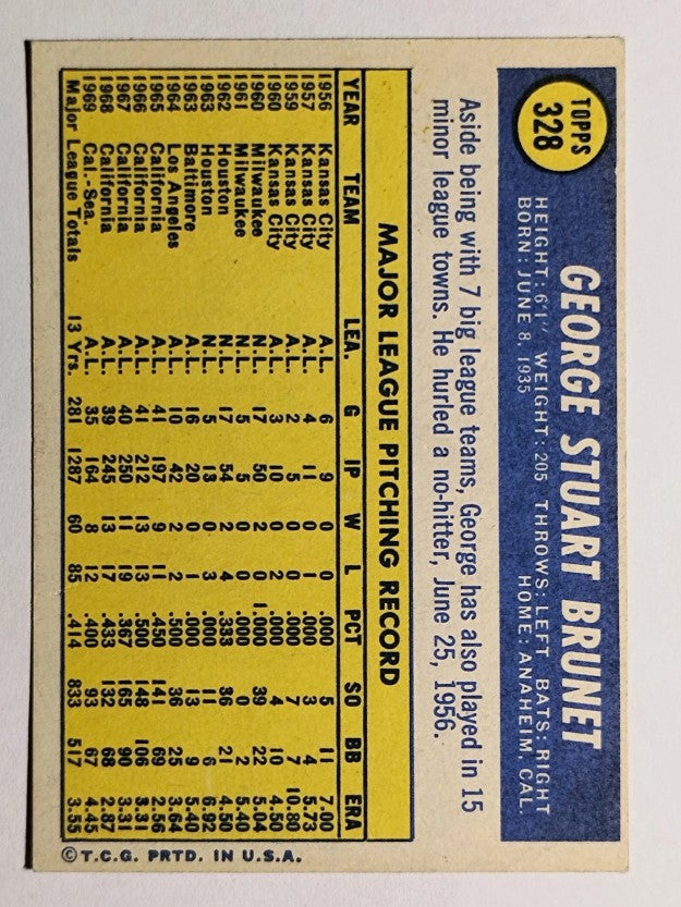 1970 Topps #328 George Brunet (EXMT)