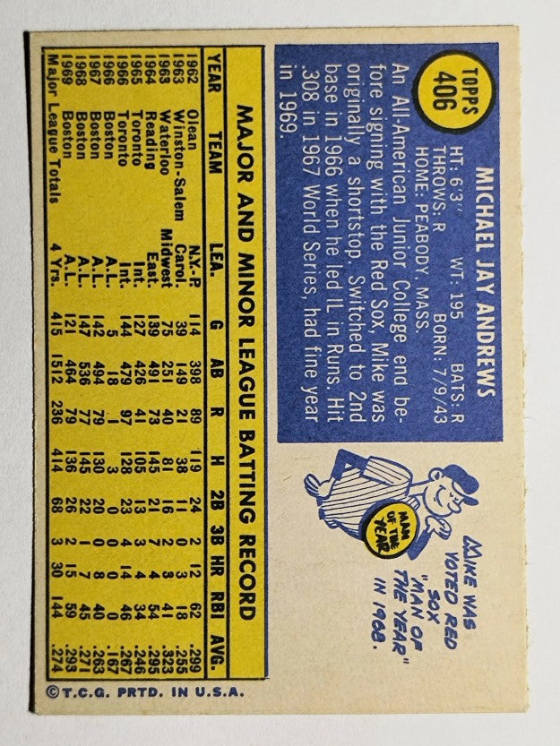 1970 Topps #406 Mike Andrews (EXMT)