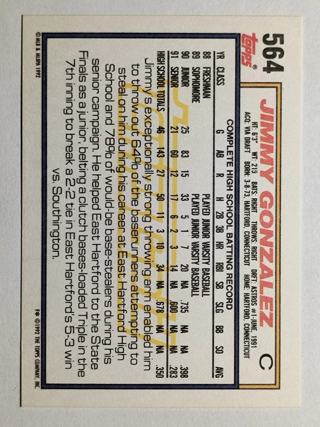 1992 Topps Gold Winners #564 Jimmy Gonzalez