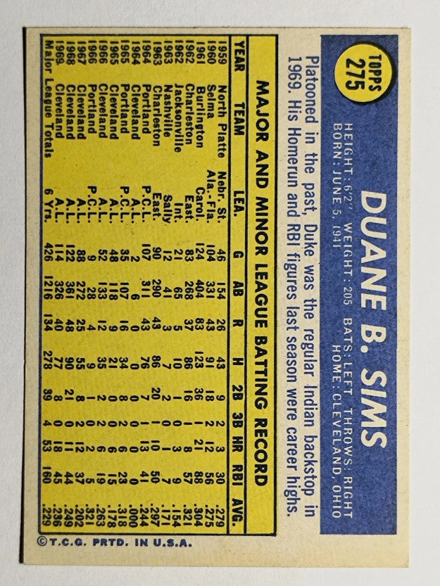 1970 Topps #275 Duke Sims (EXMT)