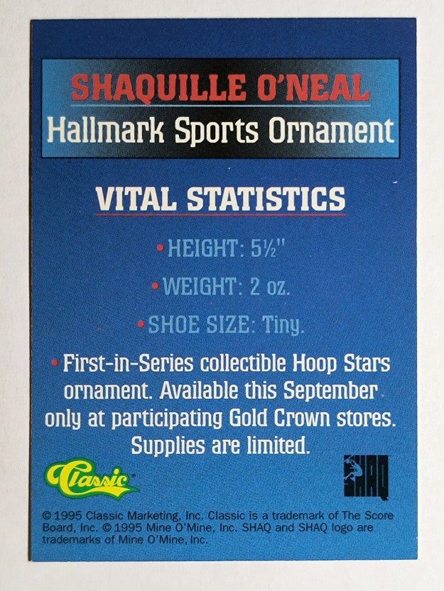 1995 Classic Hallmark Gold Crown Ornament Ad Card #NNO Shaquille O'Neal