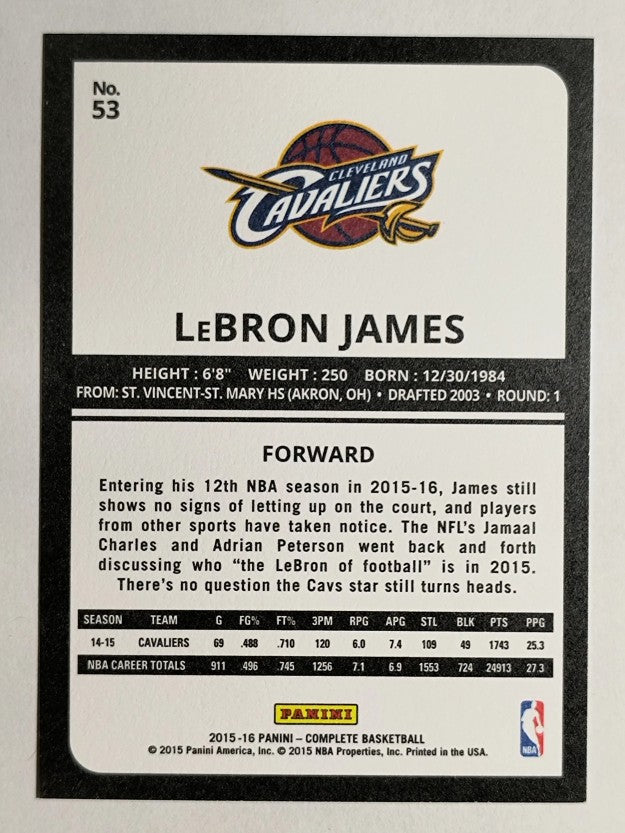 2015-16 Panini Complete Silver #53 LeBron James
