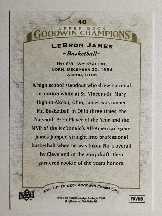 2017 Upper Deck Goodwin Champions #40 LeBron James