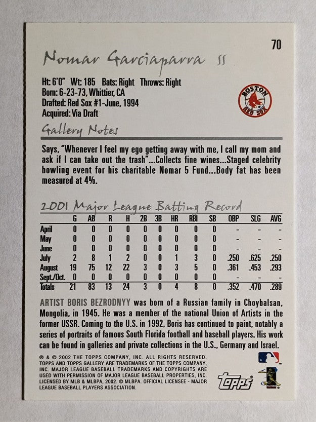 2002 Topps Gallery #70 Nomar Garciaparra (NM)