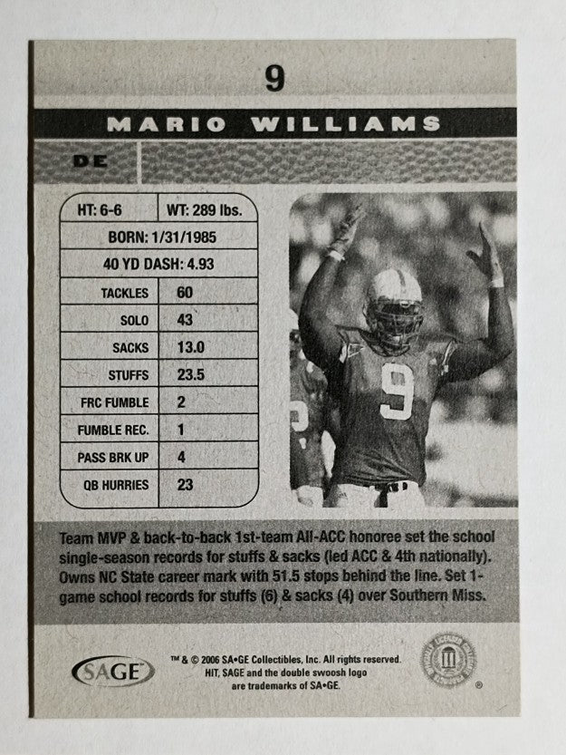 2006 SAGE HIT #9 Mario Williams